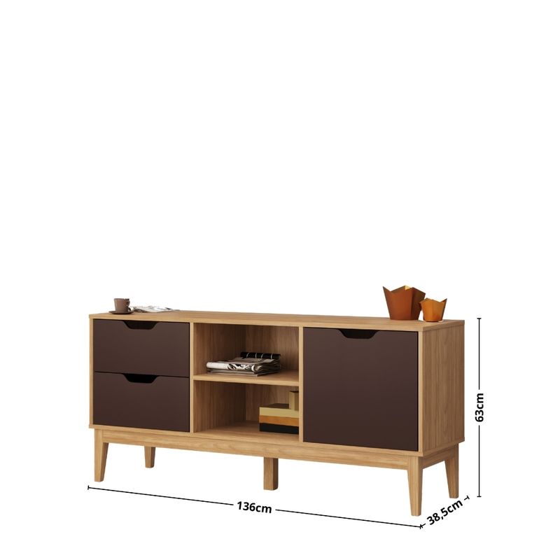 Rack-para-TV-ate-55-Polegadas-1-Porta-2-Gavetas-com-Pes-de-Madeira-MB1096-Movelbento