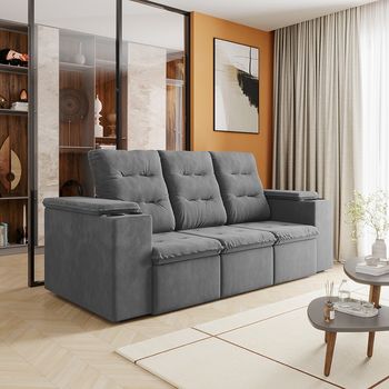 Sofá 3 Lugares Retrátil 200cm Suede Munique Flash Estofados