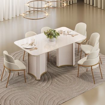 Conjunto Sala de Jantar Mesa 180cm Tampo de Vidro Liz com 6 Cadeiras Vitta DJ Móveis