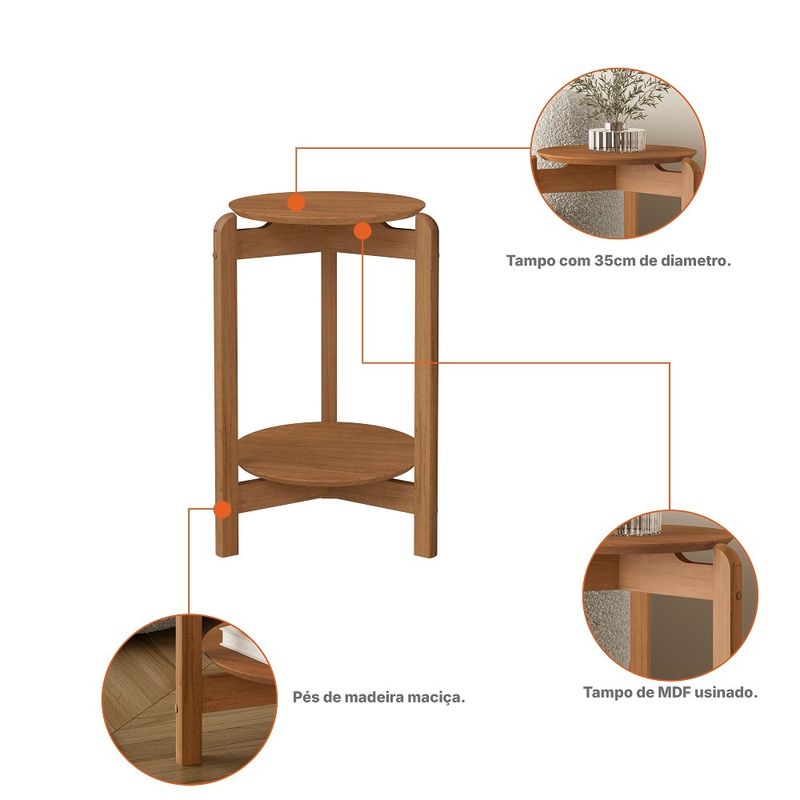 Mesa Lateral 40cm com Pés de Madeira Lizz Casa D