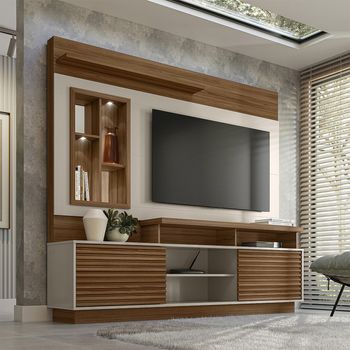 Estante Home Ripada para TV até 60 Polegadas com LED e Espelho 2 Portas de Correr Eldorado 2.0 Linea Brasil