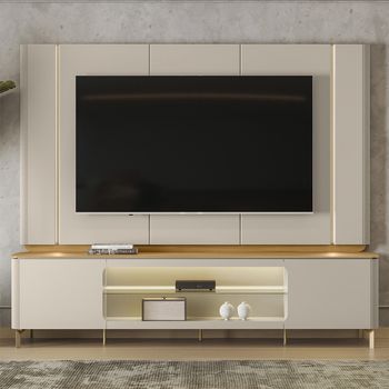 Rack com Painel para TV até 75 Polegadas com LED 2 Portas com Pés Santorini Linea Brasil