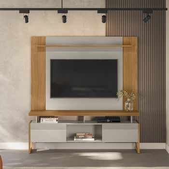 Rack com Painel para TV até 55 Polegadas 2 Portas de Correr com Pés Esmeralda Tulum Linea Brasil