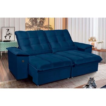 Sofá 4 Lugares Retrátil Reclinável 290cm com USB Veludo Canadá Requinte