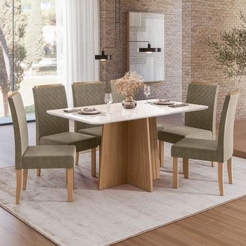 Conjunto Sala de Jantar Mesa 160cm Tampo de Vidro Isa e 6 Cadeiras Nuova Sonetto