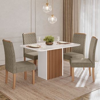 Conjunto Sala de Jantar Mesa 136cm Tampo de Vidro Cris Piccola com 4 Cadeiras Veludo Elegance Sonetto