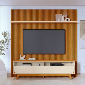 Rack com Painel Frisado para TV até 75 Polegadas 3 Gavetas com Pés Luna Madetec