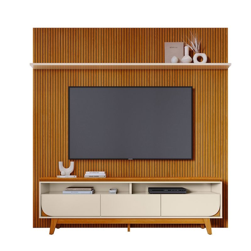 Rack-com-Painel-Frisado-para-TV-ate-75-Polegadas-3-Gavetas-com-Pes-Luna-Madetec