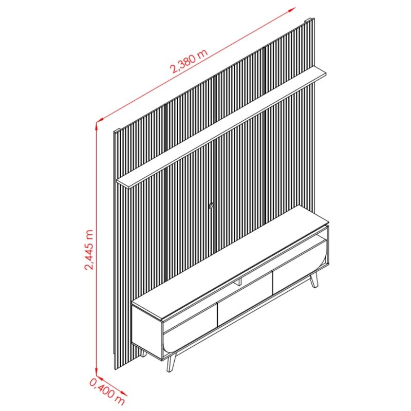 Rack-com-Painel-Frisado-para-TV-ate-75-Polegadas-3-Gavetas-com-Pes-Luna-Madetec