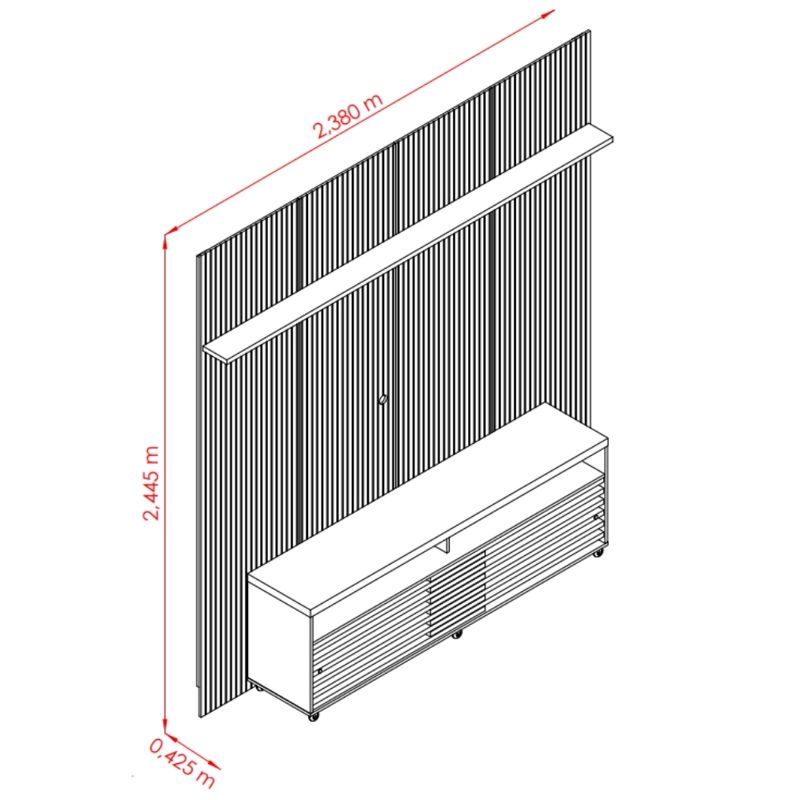Rack-com-Painel-Frisado-para-TV-ate-65-Polegadas-2-Portas-de-Correr-com-Rodizios-Frizz-New-Prestige-Madetec