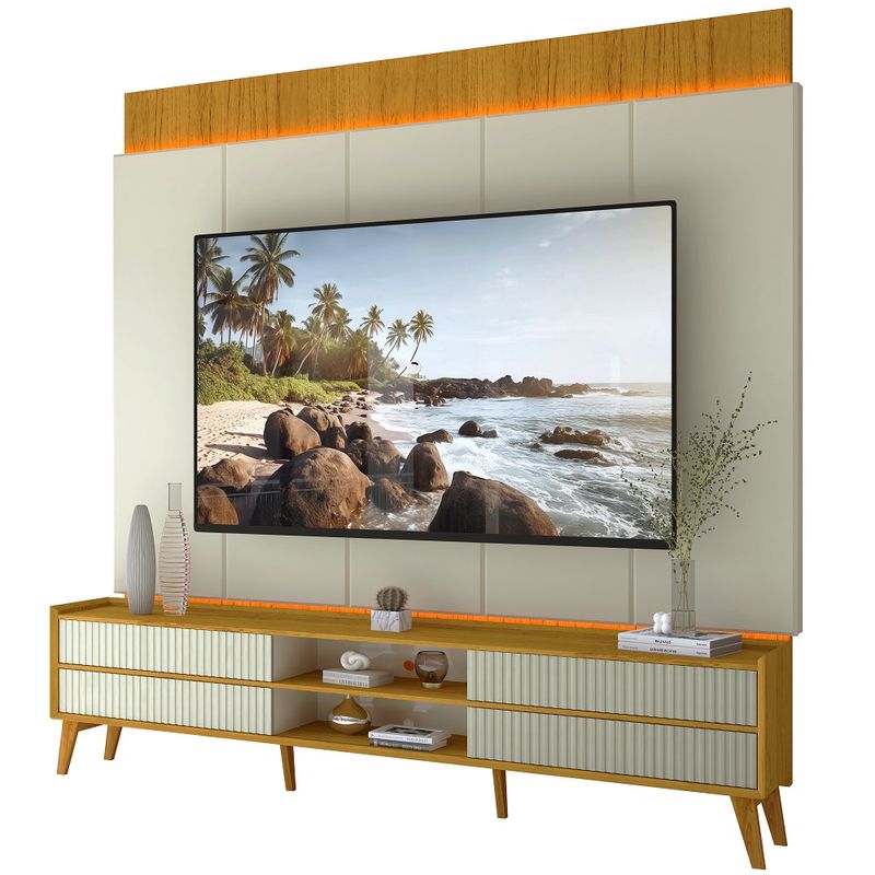 Rack-com-Painel-para-TV-ate-com-LED-75-Polegadas-4-Gavetas-Ripado-MDF-com-Pes-em-Madeira-Magnifico-Gelius