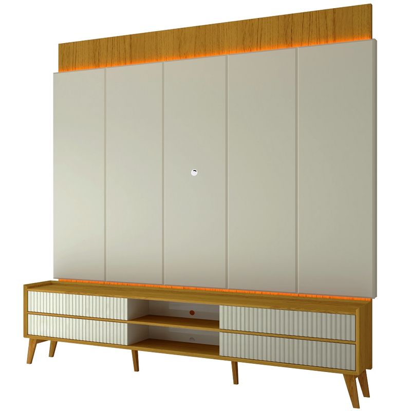 Rack-com-Painel-para-TV-ate-com-LED-75-Polegadas-4-Gavetas-Ripado-MDF-com-Pes-em-Madeira-Magnifico-Gelius