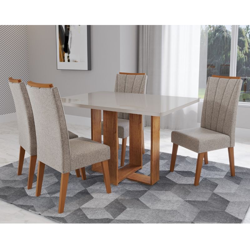 Conjunto Sala de Jantar Mesa Berlim com Tampo de Vidro 4 Cadeiras Safira Viero