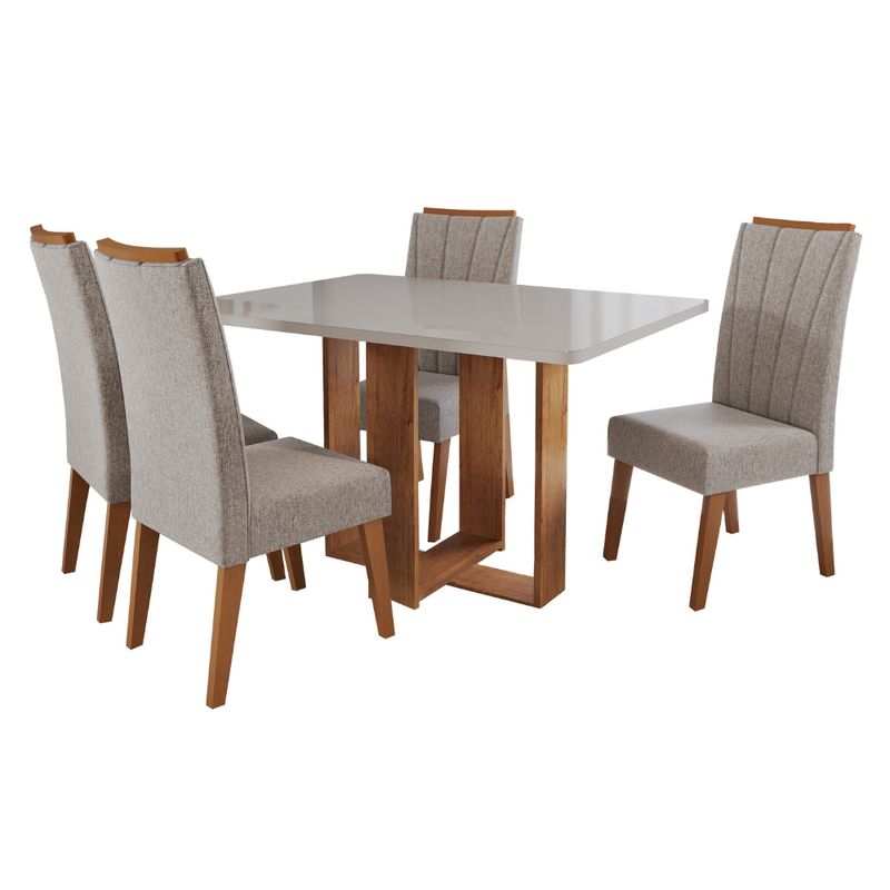 Conjunto Sala de Jantar Mesa Berlim com Tampo de Vidro 4 Cadeiras Safira Viero