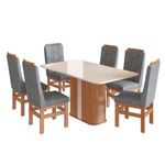 Conjunto Sala de Jantar Mesa com Tampo de Vidro 160cm e 6 Cadeiras Joli Velvetem em Madeira Maciça 165/26 Zamarchi