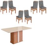 Conjunto Sala de Jantar Mesa com Tampo de Vidro 160cm e 6 Cadeiras Joli Velvetem em Madeira Maciça 165/26 Zamarchi