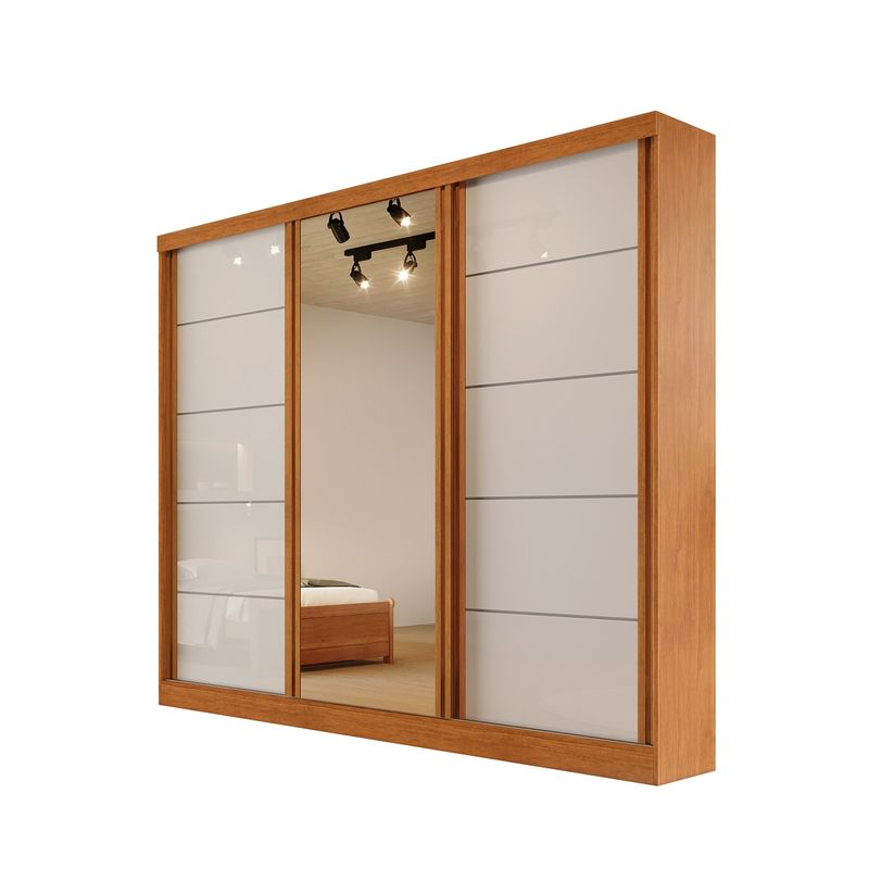 Guarda Roupa Casal com Espelho 3 Portas de Correr em MDF Capri Bianchi