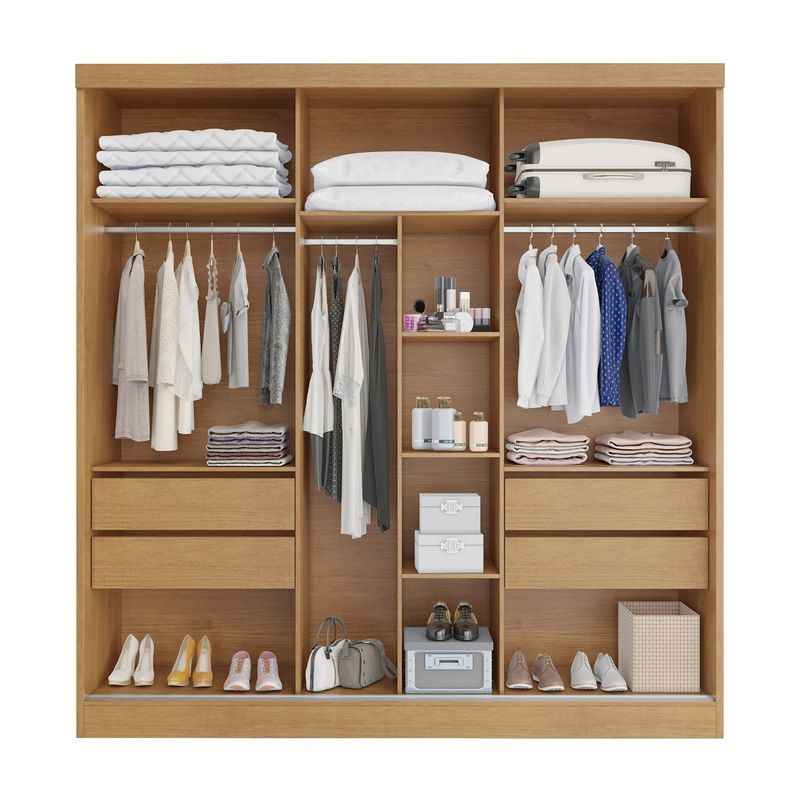 Guarda Roupa Casal com Espelho 3 Portas de Correr em MDF Capri Bianchi