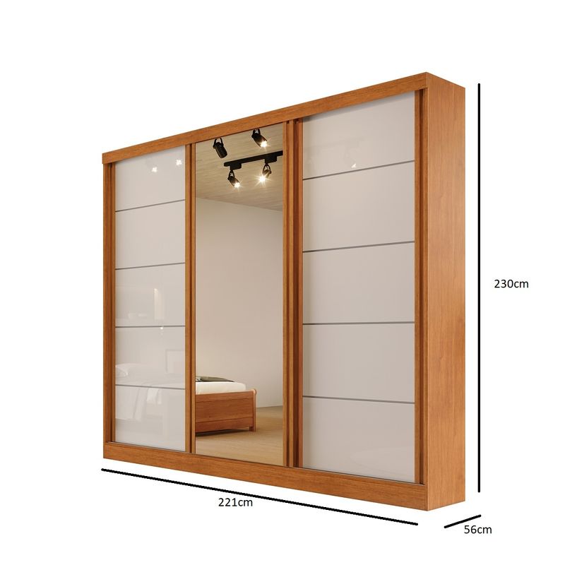 Guarda Roupa Casal com Espelho 3 Portas de Correr em MDF Capri Bianchi
