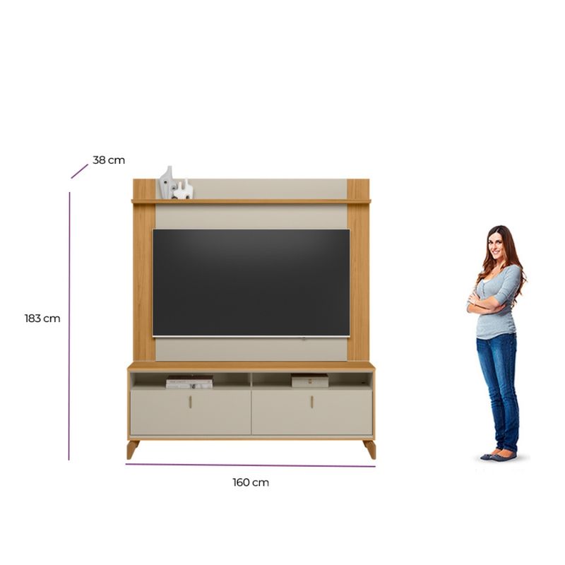 Estante Home para TV até 55 Polegadas Extensivel 2 Portas com Pés de Madeira Dubai 16 Tulum Linea Brasil