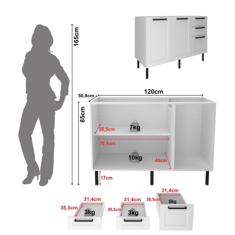 Balcao-2-Portas-3-Gavetas-sem-Tampo-Em-MDF-CZ3300-Tecno-Mobile