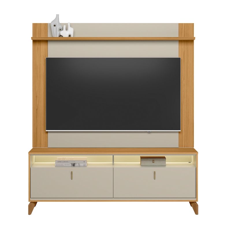 Estante Home para TV até 55 Polegadas com LED Extensivel 2 Portas com Pés de Madeira Dubai 16 Tulum Linea Brasil