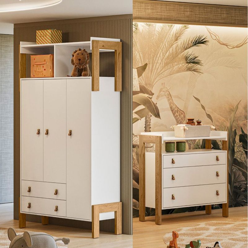 Quarto-de-Bebe--Guarda-Roupa-3-portas-2-Gavetas-e-Comoda-3-Gavetas-Fantasia-Qmovi