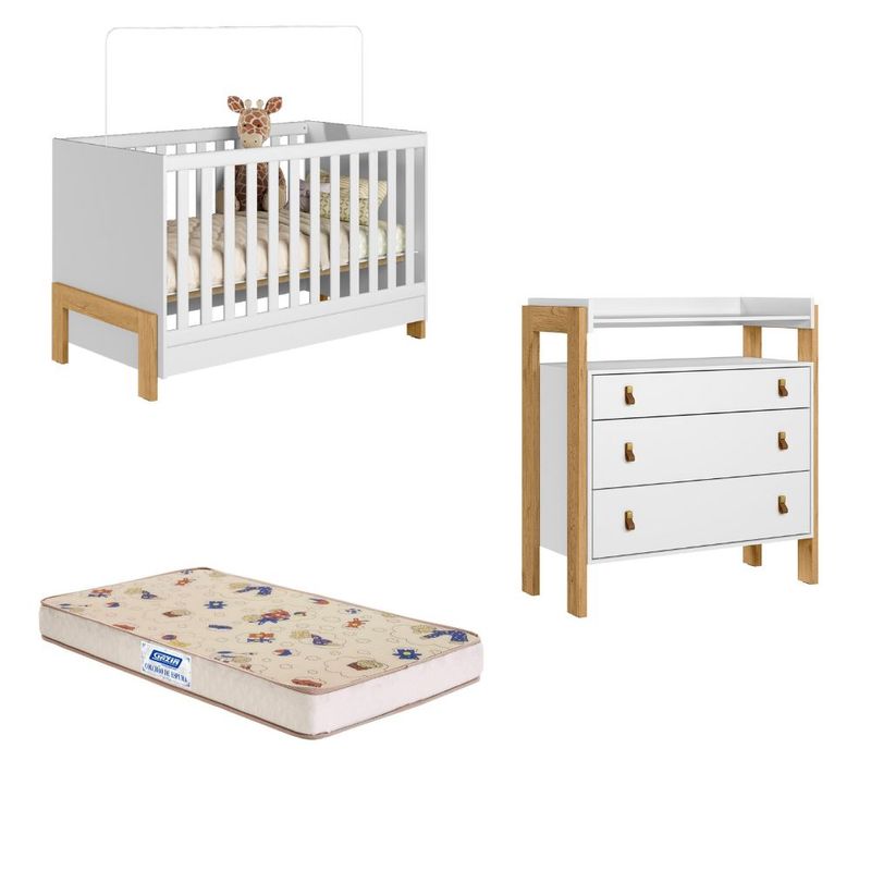 Quarto-de-Bebe-Berco-mini-cama--Comoda-3-Gavetas-Fantasia-Qmovi-e-Colchao-Gazin
