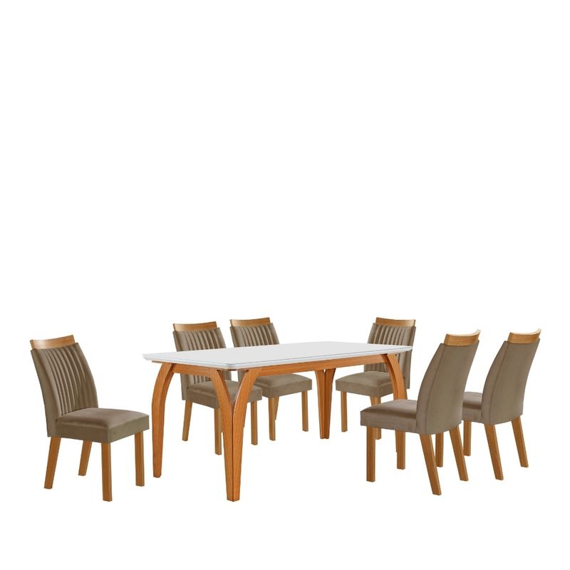 Conjunto Sala de Jantar Mesa Agata com Tampo de Vidro 180cm e 6 Cadeiras em MDF Dara LJ Móveis