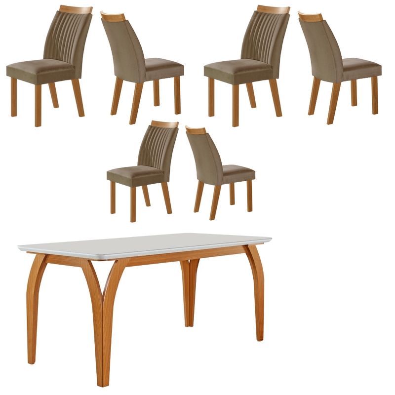 Conjunto Sala de Jantar Mesa Agata com Tampo de Vidro 180cm e 6 Cadeiras em MDF Dara LJ Móveis