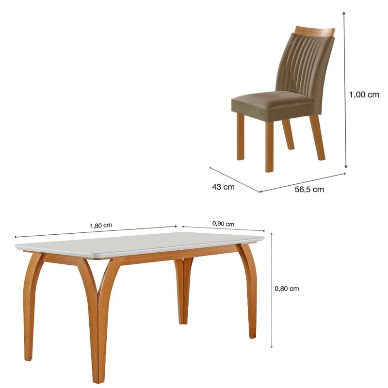 Conjunto Sala de Jantar Mesa Agata com Tampo de Vidro 180cm e 6 Cadeiras em MDF Dara LJ Móveis