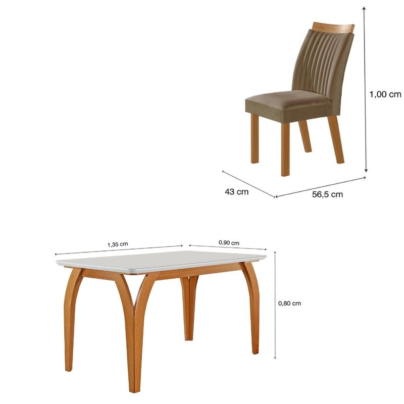 Conjunto-Sala-de-Jantar-Mesa-Agata-com-Tampo-de-Vidro-135cm-e-4-Cadeiras-em-MDF-Dara-LJ-Moveis
