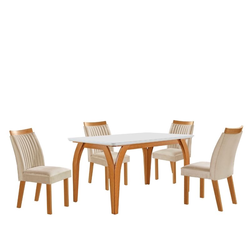 Conjunto-Sala-de-Jantar-Mesa-Agata-com-Tampo-de-Vidro-135cm-e-4-Cadeiras-em-MDF-Dara-LJ-Moveis