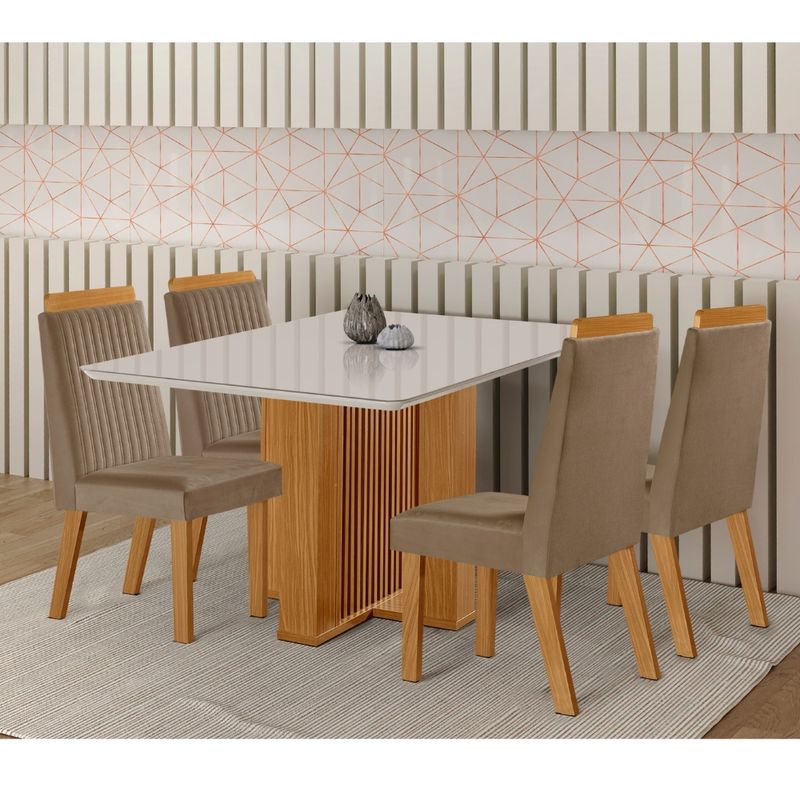 Conjunto-Sala-de-Jantar-Mesa-Lisboa-com-Tampo-de-Vidro-120cm-e-4-Cadeiras-em-MDF-Riviera-LJ-Moveis
