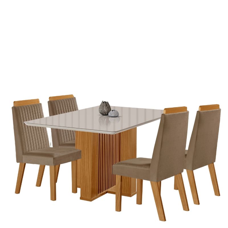 Conjunto-Sala-de-Jantar-Mesa-Lisboa-com-Tampo-de-Vidro-120cm-e-4-Cadeiras-em-MDF-Riviera-LJ-Moveis