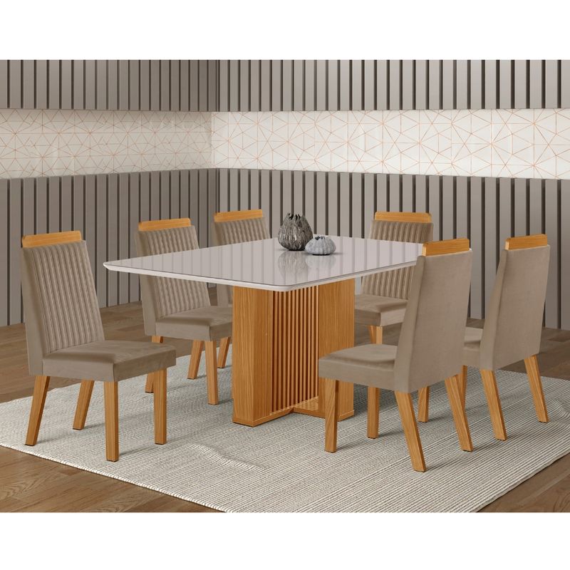 Conjunto-Sala-de-Jantar-Mesa-Lisboa-com-Tampo-de-Vidro-180cm-e-6-Cadeiras-em-MDF-Riviera-LJ-Moveis