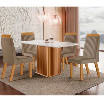 Conjunto Sala de Jantar Mesa com Tampo de Vidro 120cm e 4 Cadeiras em MDF Riviera LJ Móveis
