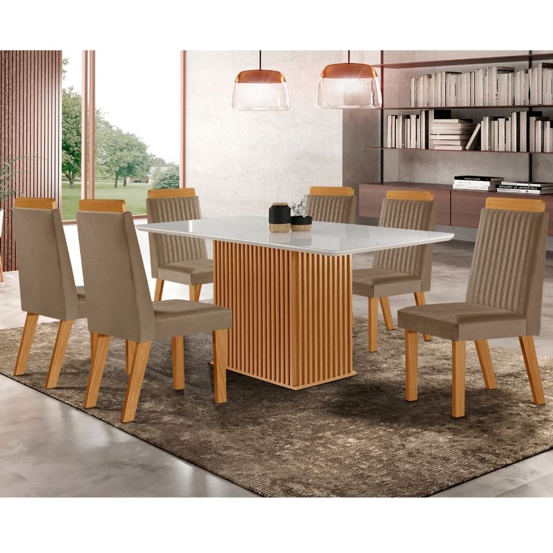 Conjunto-Sala-de-Jantar-Mesa-Riviera-com-Tampo-de-Vidro-180cm-e-6-Cadeiras-em-MDF-Riviera-LJ-Moveis