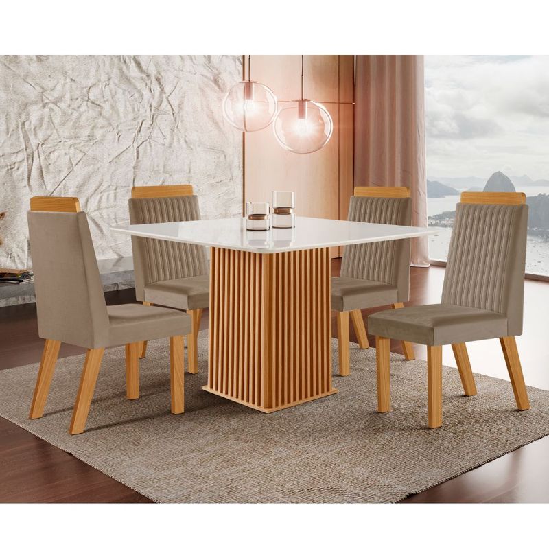 Conjunto-Sala-de-Jantar-Mesa-Riviera-com-Tampo-de-Vidro-90cm-e-4-Cadeiras-Riviera-LJ-Moveis