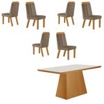 Conjunto Sala de Jantar Mesa Prada com Tampo de Vidro 180cm e 6 Cadeiras em MDF Florença LJ Móveis