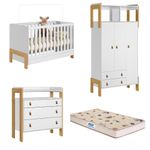Quarto de Bebê Completo Berço mini cama Guarda-Roupa Cômoda Fantasia Qmovi e Colchão Gazin