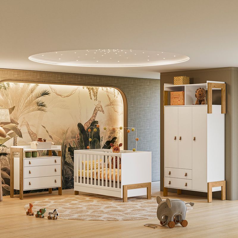 Quarto de Bebê Completo Berço mini cama Guarda-Roupa Cômoda Fantasia Qmovi e Colchão Gazin