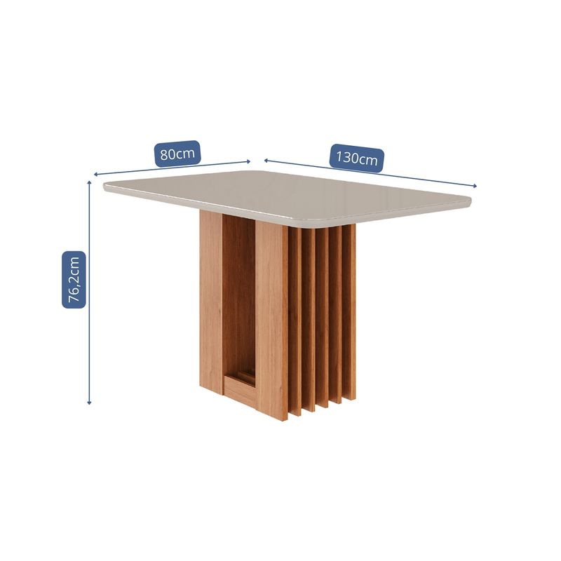 Mesa de Jantar 130cm com Tampo de Vidro Em MDF Ariela Cimol