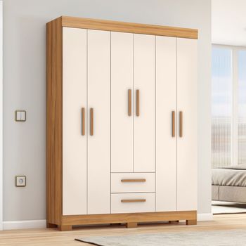 Guarda Roupa Solteiro com Pés 6 Portas 2 Gavetas NT 6015 Notável Móveis