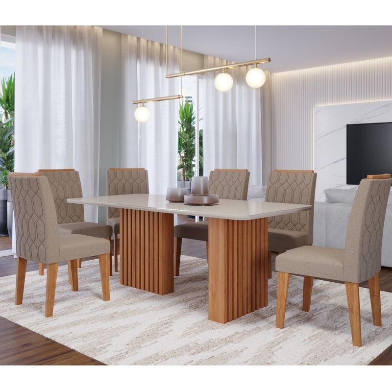Conjunto Sala de Jantar Mesa Ester 180cm 6 Cadeiras Carla em MDF Cimol