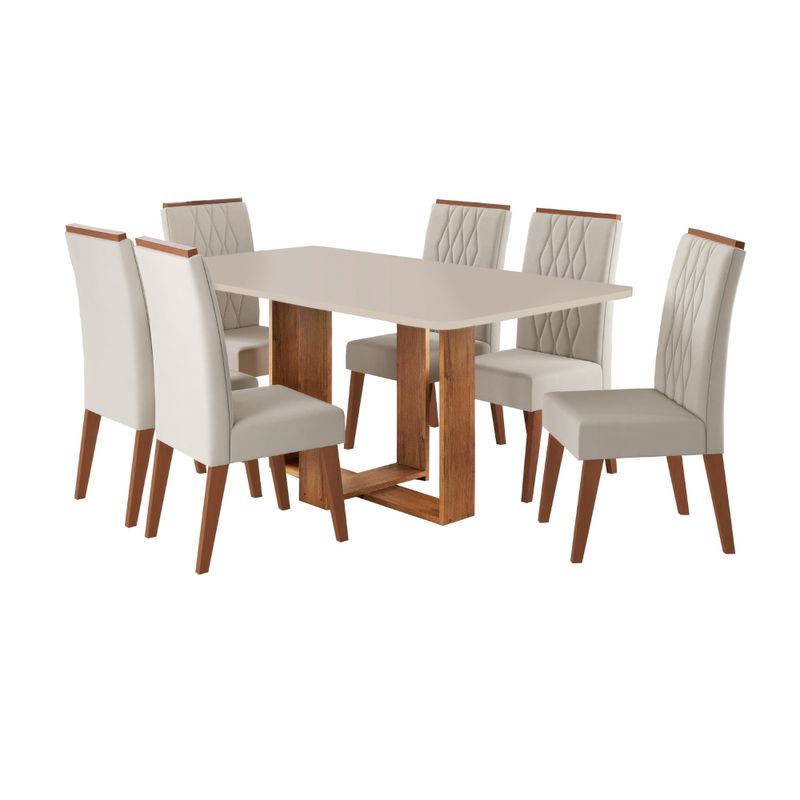 Conjunto Sala de Jantar Mesa 160cm Moscato e 6 Cadeiras Cristal Viero