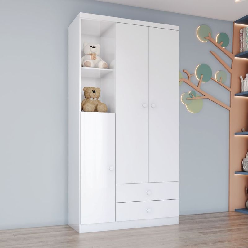 Guarda Roupa Infantil 3 Portas 2 Gavetas Bala de Menta  IA110 Henn