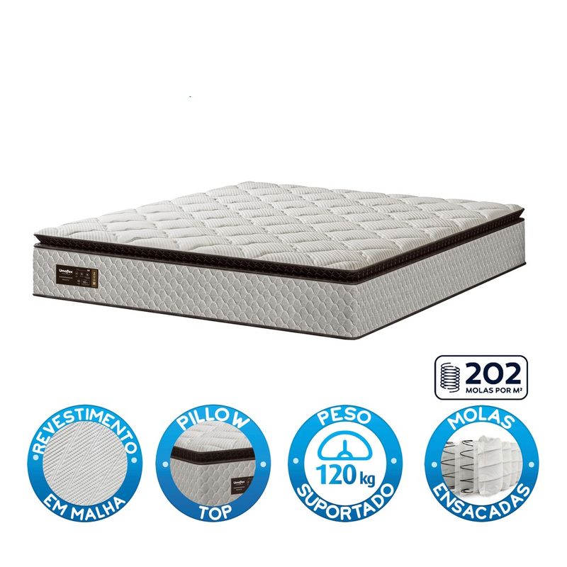Colchao-Queen-158cm-Molas-Ensacadas-Pillow-Top-Majestic-Umaflex