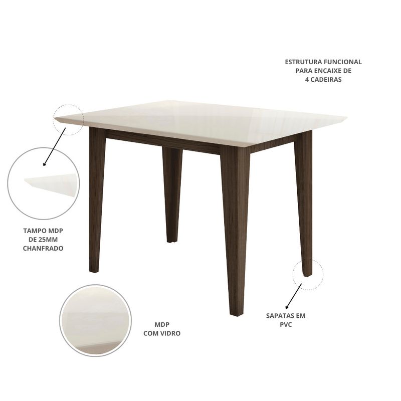 Mesa de Jantar 120cm com Vidro Kate Poliman Móveis
