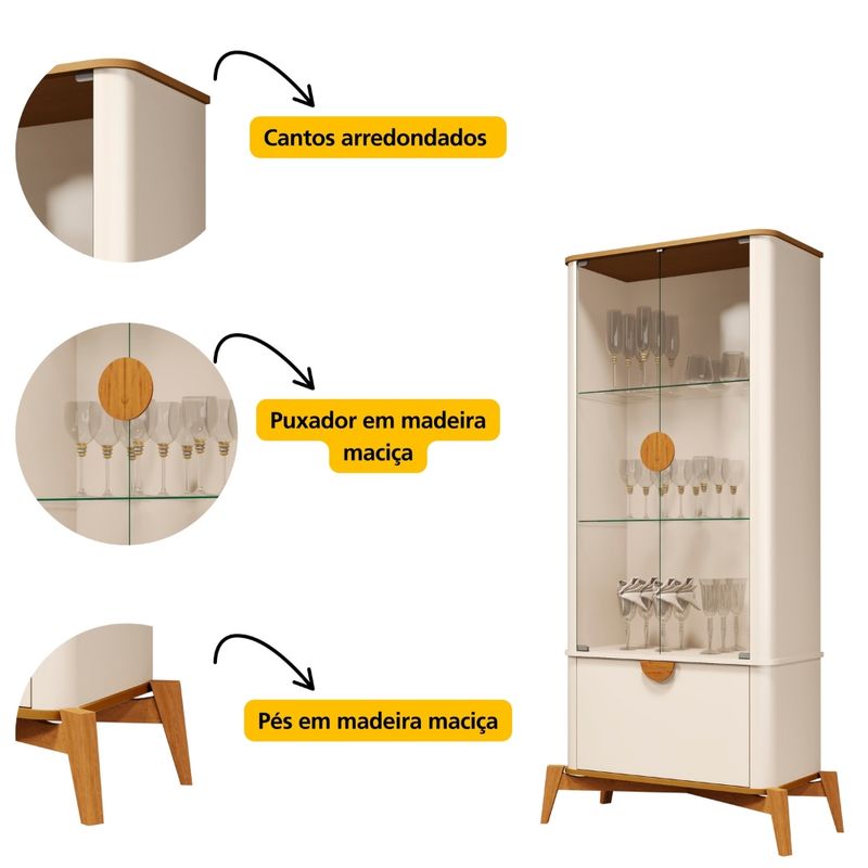 Cristaleira com Vidro 3 Portas Buriti JB Móveis